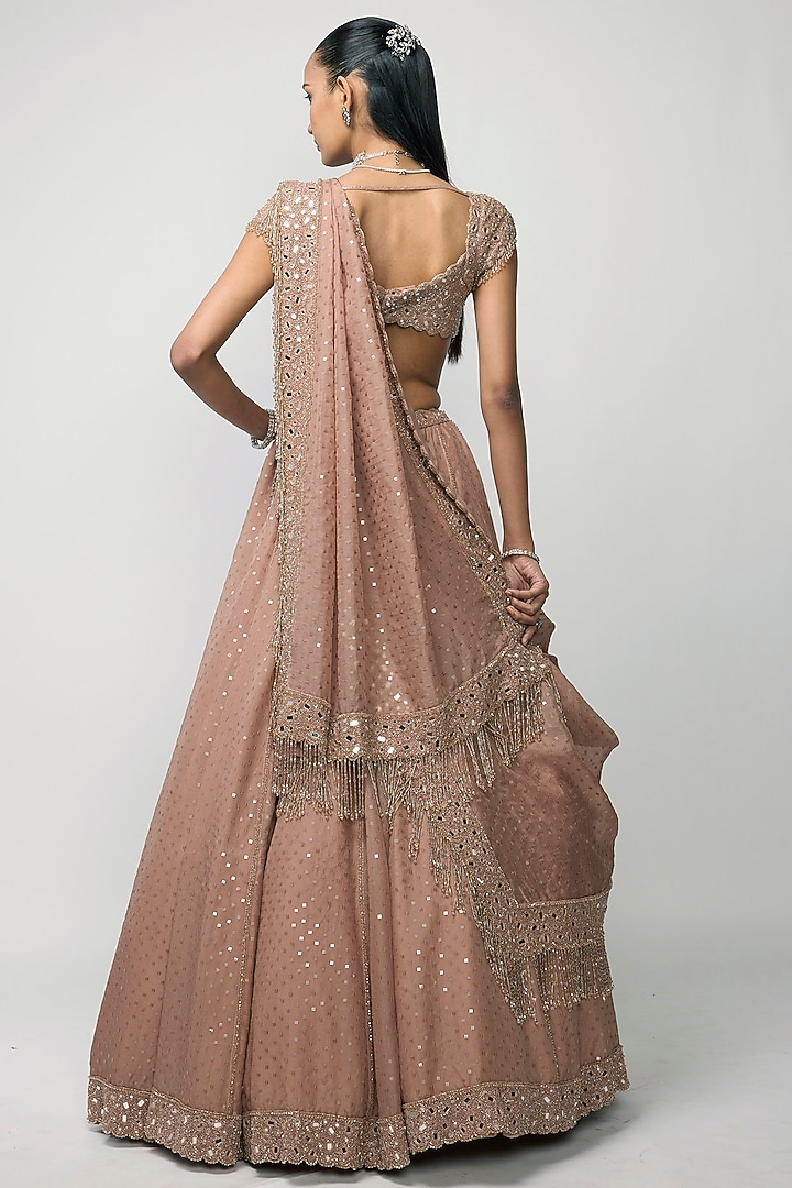 Bronze Rose Organza Cutdana Embroidered Bridal Lehenga Set by Vvani by Vani Vats at Pernia's Pop Up Shop