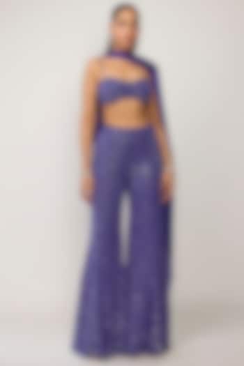 Blue Georgette Mirror Embroidered Bridal Sharara Set by Vvani by Vani Vats at Pernia's Pop Up Shop