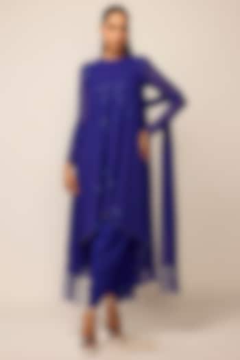 Cocktail Blue Georgette Embroidered Kurta Set by Vvani by Vani Vats at Pernia's Pop Up Shop