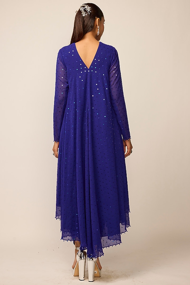Cocktail Blue Georgette Embroidered Kurta Set by Vvani by Vani Vats at Pernia's Pop Up Shop