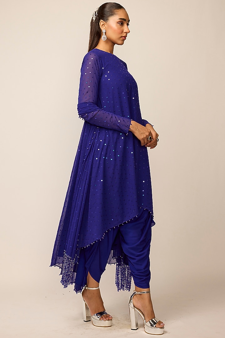 Cocktail Blue Georgette Embroidered Kurta Set by Vvani by Vani Vats at Pernia's Pop Up Shop