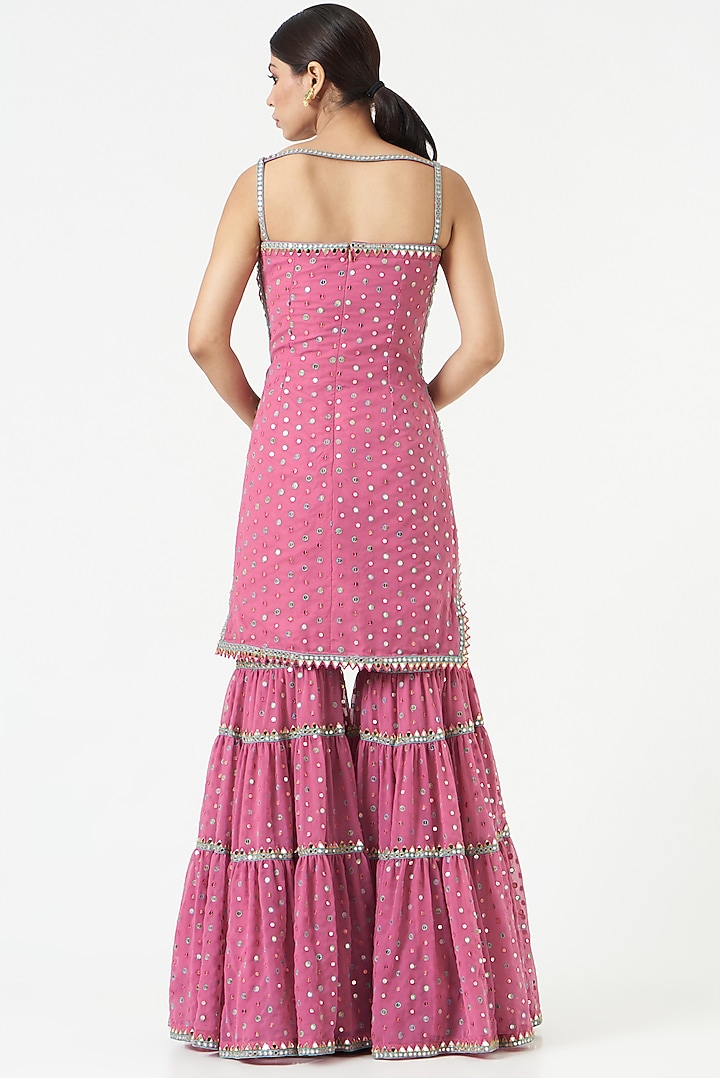 Dark Blush Pink Georgette Wedding Sharara Set by Vvani by Vani Vats at Pernia's Pop Up Shop