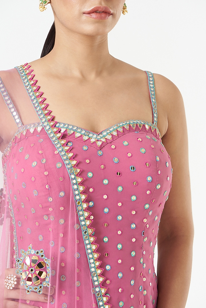 Dark Blush Pink Georgette Wedding Sharara Set by Vvani by Vani Vats at Pernia's Pop Up Shop