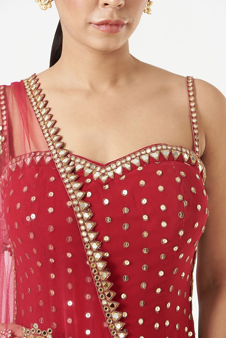 Crimson Red Georgette Wedding Sharara Set by Vvani by Vani Vats at Pernia's Pop Up Shop