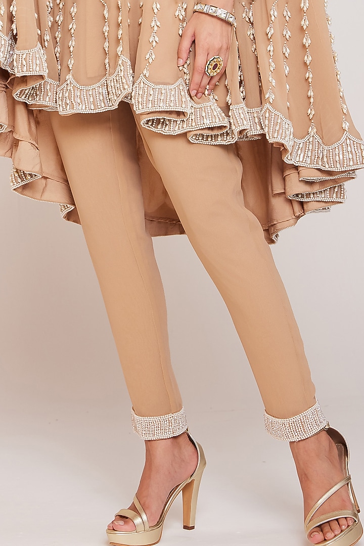 Beige Georgette Embellished Asymmetric Cape Set by Vvani By Vani Vats at Pernia's Pop Up Shop