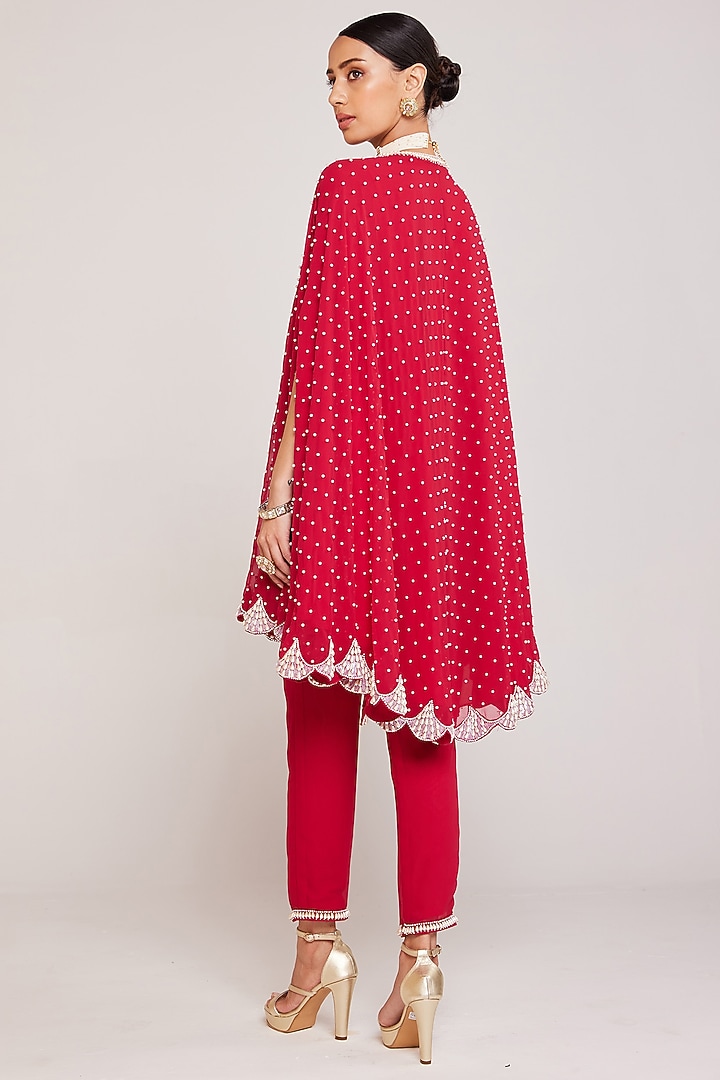 Crimson Red Georgette Cape Set by Vvani By Vani Vats at Pernia's Pop Up Shop