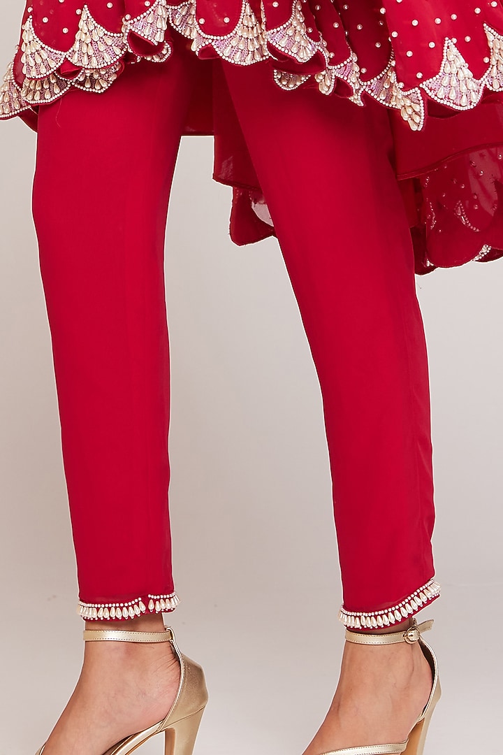 Crimson Red Georgette Cape Set by Vvani By Vani Vats at Pernia's Pop Up Shop