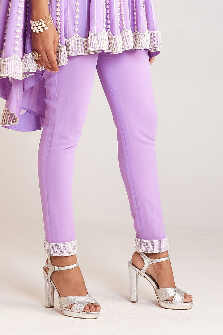 Lilac Georgette Embellished Asymmetric Cape Set by Vvani By Vani Vats at Pernia's Pop Up Shop