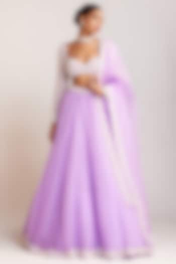 Lilac Organza Pearl Embellished Wedding Lehenga Set by Vvani By Vani Vats at Pernia's Pop Up Shop