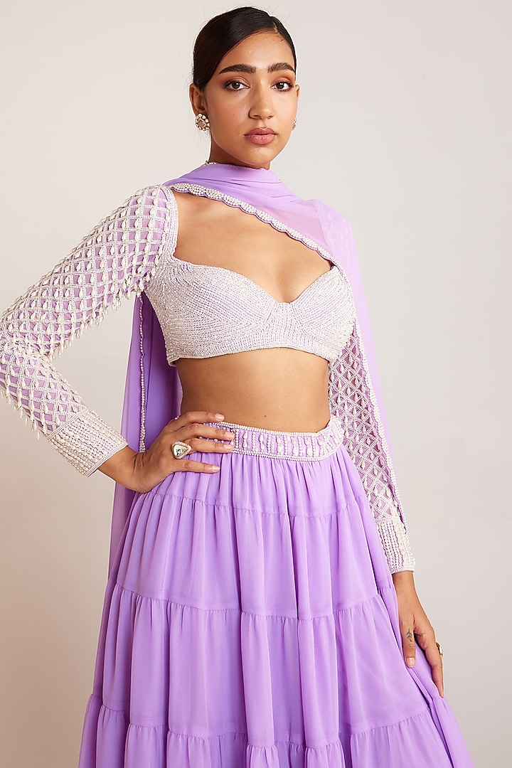 Lilac Georgette Wedding Sharara Set by Vvani By Vani Vats at Pernia's Pop Up Shop