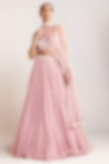 Powder Pink Pearl Embellished Wedding Lehenga Set by Vvani By Vani Vats at Pernia's Pop Up Shop
