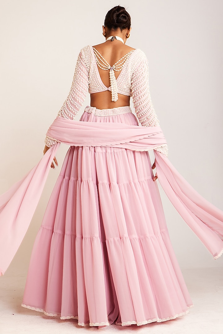 Powder Pink Georgette Wedding Sharara Set by Vvani By Vani Vats at Pernia's Pop Up Shop