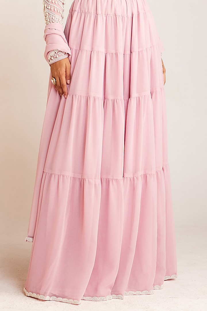 Powder Pink Georgette Wedding Sharara Set by Vvani By Vani Vats at Pernia's Pop Up Shop