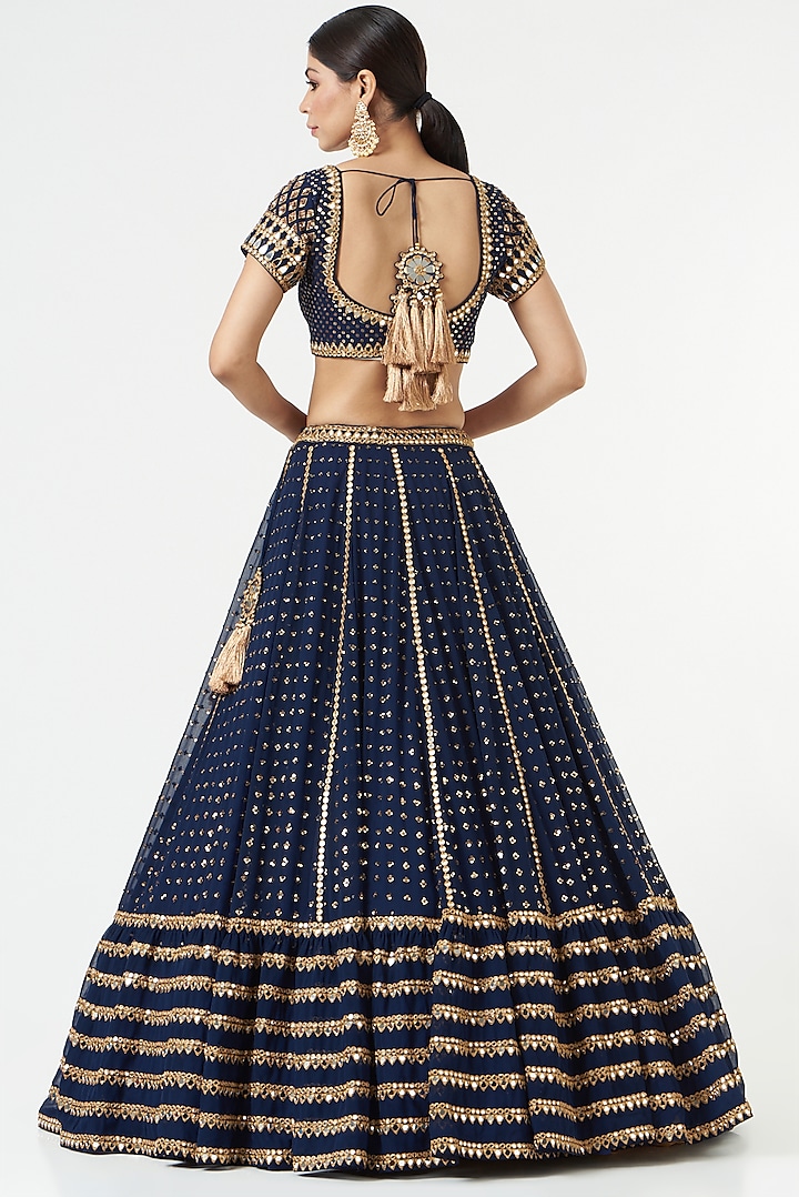 Midnight Blue Georgette Embellished Wedding Lehenga Set by Vvani by Vani Vats at Pernia's Pop Up Shop