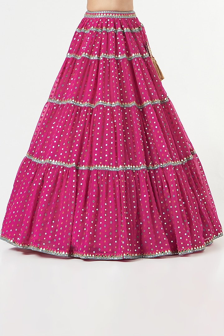 Fuchsia Georgette Embellished Tiered Wedding Lehenga Set by Vvani by Vani Vats at Pernia's Pop Up Shop