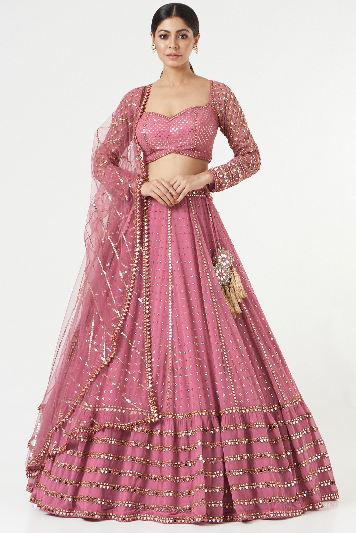 Dark Blush Pink Georgette Embellished  dulhan bday 22 may Lehenga Set by Vvani by Vani Vats at Pernia's Pop Up Shop