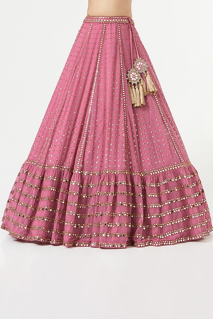 Dark Blush Pink Georgette Embellished Wedding Lehenga Set by Vvani by Vani Vats at Pernia's Pop Up Shop