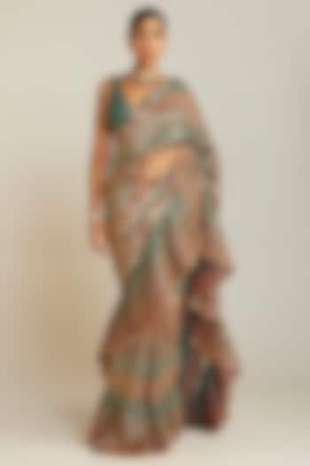 Multi-Colored Georgette Pre-Draped Saree Set by Vvani by Vani Vats