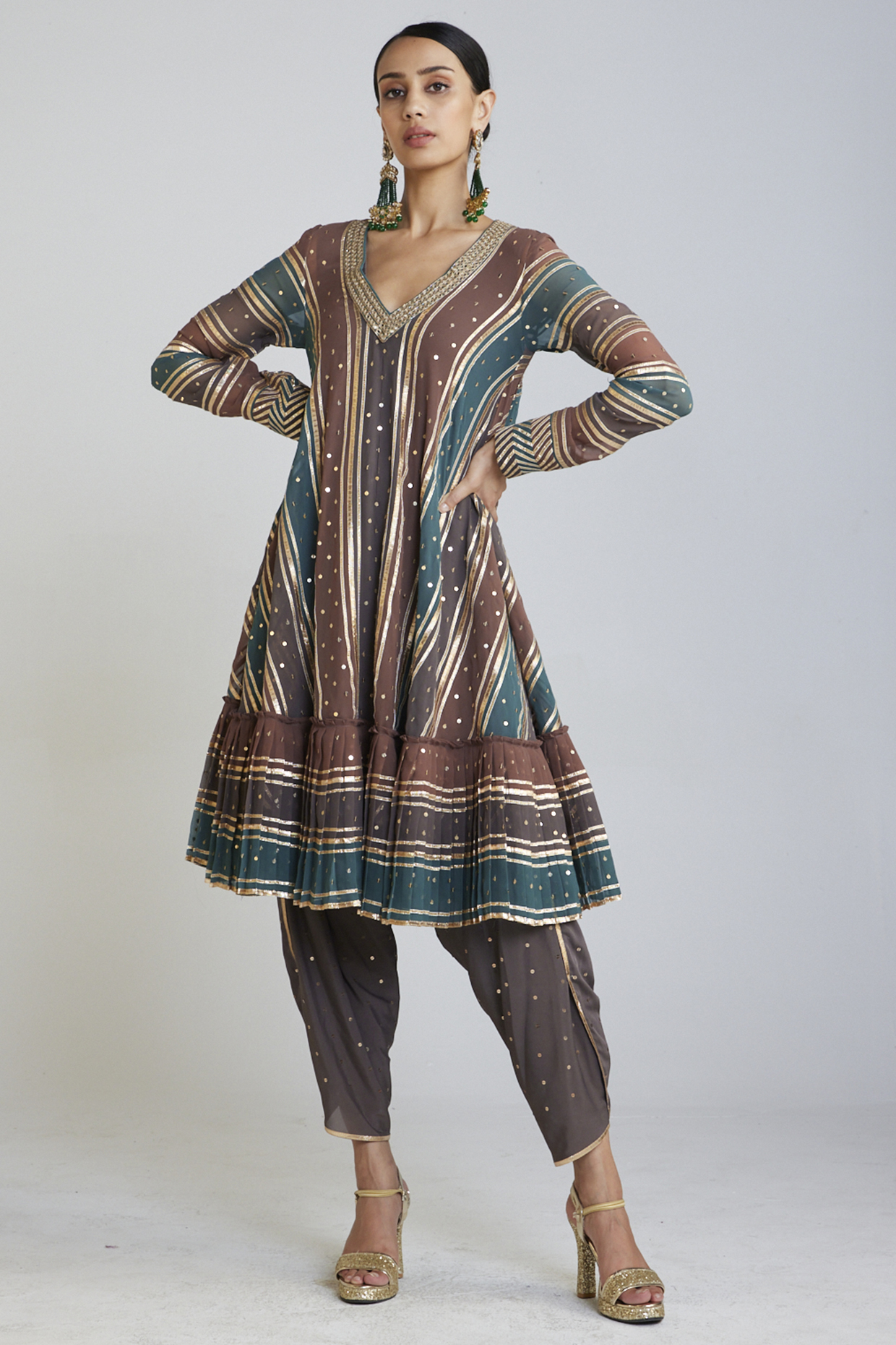 Multi-Colored Georgette A-Line Kurta Set by Vvani by Vani Vats at Pernia's Pop Up Shop