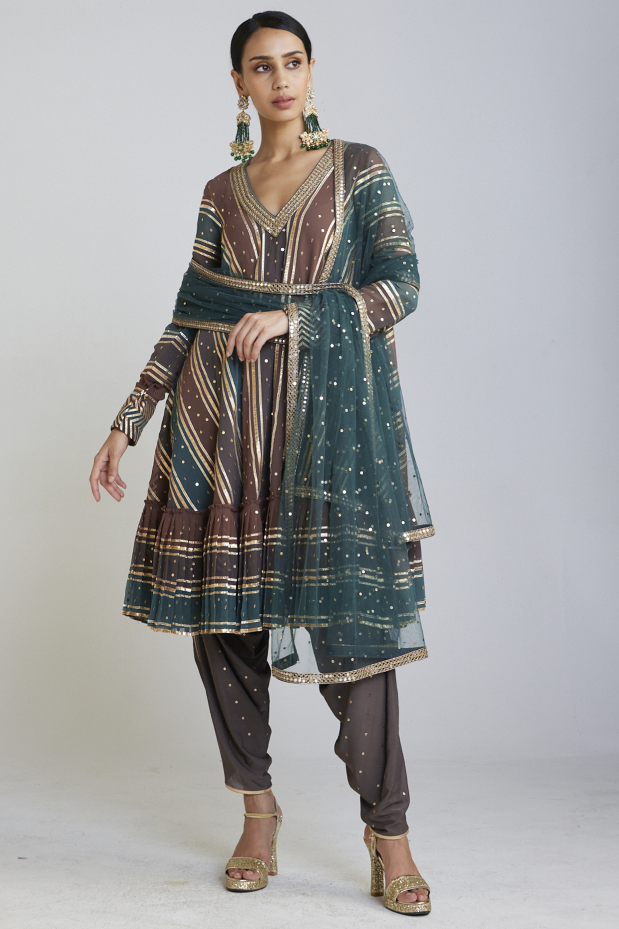 Multi-Colored Georgette A-Line Kurta Set by Vvani by Vani Vats at Pernia's Pop Up Shop
