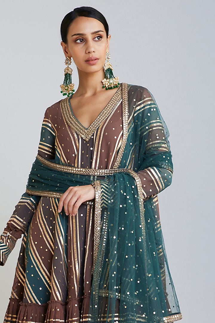 Multi-Colored Georgette A-Line Kurta Set by Vvani by Vani Vats at Pernia's Pop Up Shop