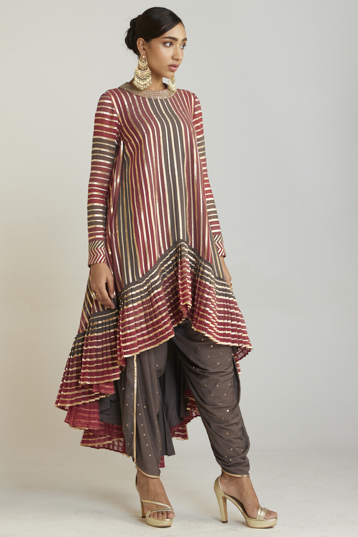 Multi-Colored Georgette Asymmetrical Kurta Set by Vvani by Vani Vats at Pernia's Pop Up Shop