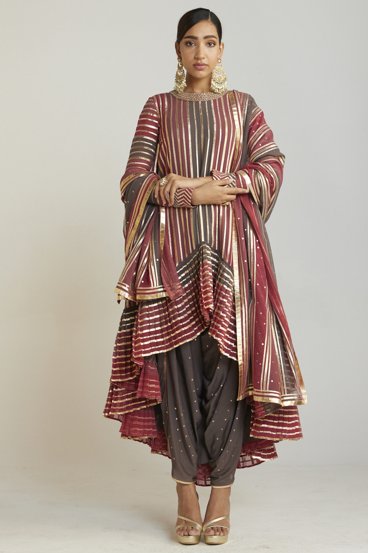 Multi-Colored Georgette Asymmetrical Kurta Set by Vvani by Vani Vats at Pernia's Pop Up Shop