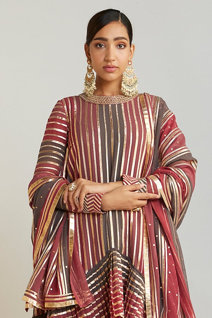 Multi-Colored Georgette Asymmetrical Kurta Set by Vvani by Vani Vats at Pernia's Pop Up Shop