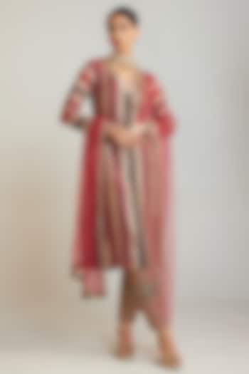 Multi-Colored Georgette Hand Embroidered Kurta Set by Vvani by Vani Vats