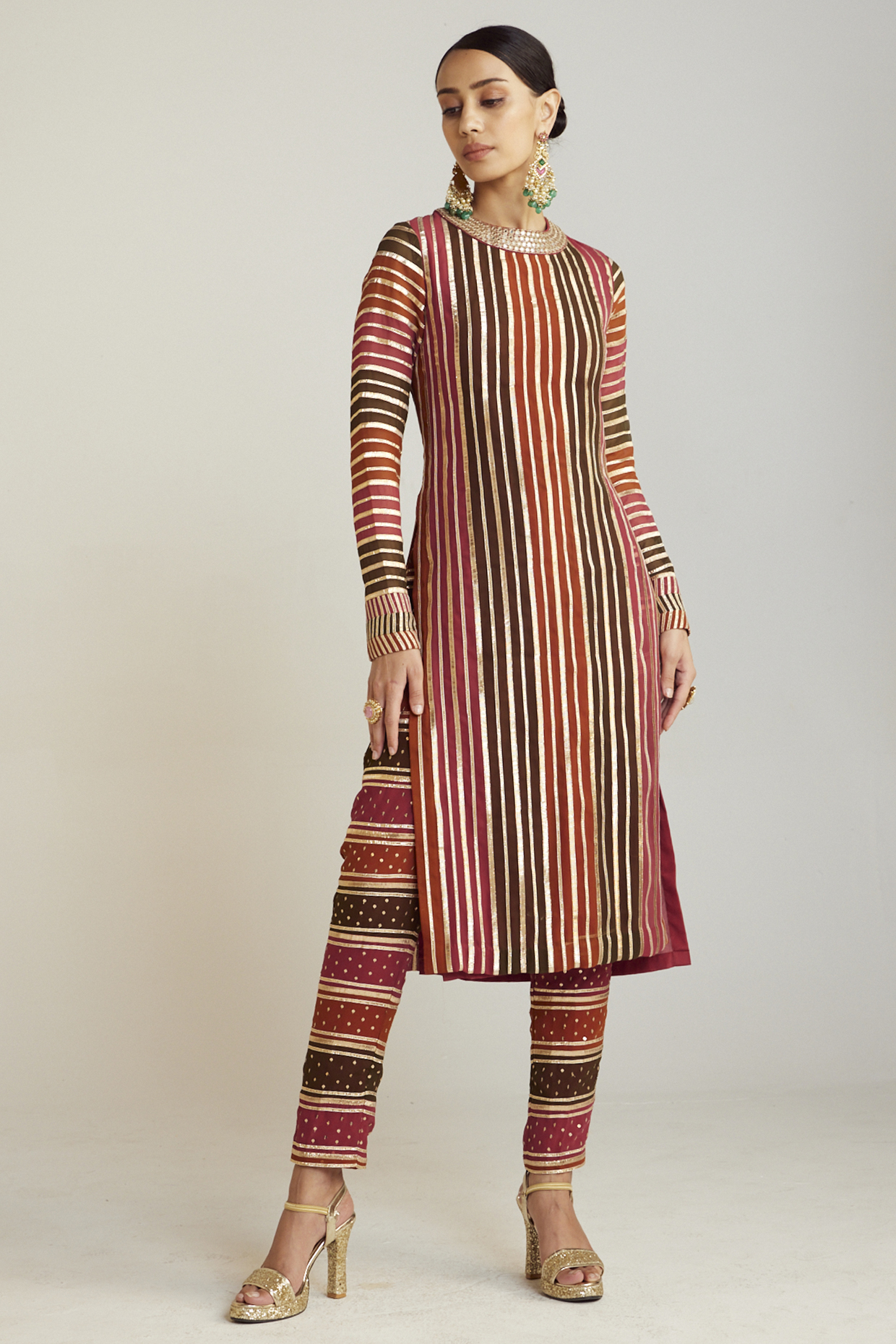 Multi-Colored Georgette Hand Embroidered Kurta Set by Vvani by Vani Vats at Pernia's Pop Up Shop