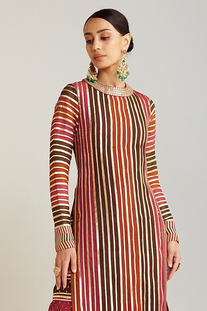 Multi-Colored Georgette Hand Embroidered Kurta Set by Vvani by Vani Vats at Pernia's Pop Up Shop