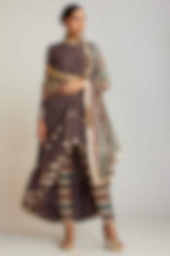 Charcoal Grey Georgette Asymmetrical Kurta Set by Vvani by Vani Vats at Pernia's Pop Up Shop