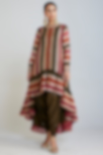 Multi-Colored Georgette Asymmetrical Embroidered Kurta Set by Vvani by Vani Vats at Pernia's Pop Up Shop