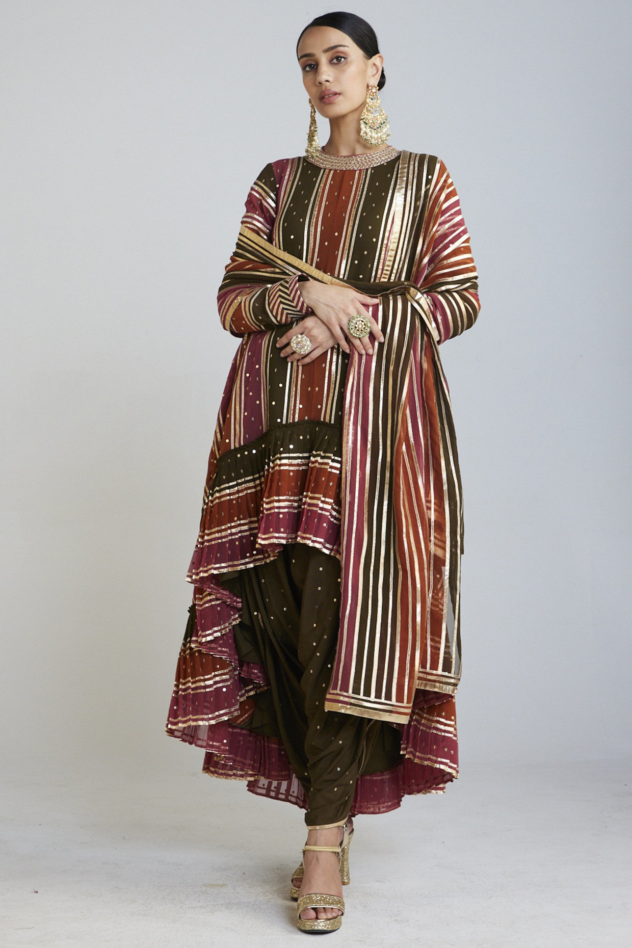 Multi-Colored Georgette Hand Embroidered Kurta Set by Vvani by Vani Vats at Pernia's Pop Up Shop