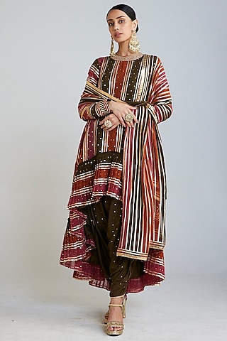 Multi-Colored Georgette Hand Embroidered Kurta Set by Vvani by Vani Vats