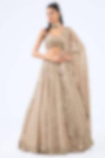 Light Beige Organza Sequins Hand Embroidered Bridal lehenga for 22 Lehenga Set by Vvani By Vani Vats at Pernia's Pop Up Shop