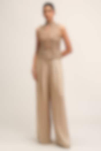 Light Beige Georgette Cutwork Jacket Set by Vvani By Vani Vats at Pernia's Pop Up Shop