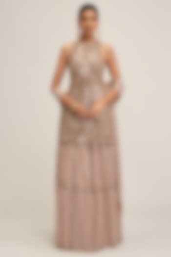 Ash Pink Georgette Sequins Embroidered Bridal Sharara Set by Vvani By Vani Vats at Pernia's Pop Up Shop