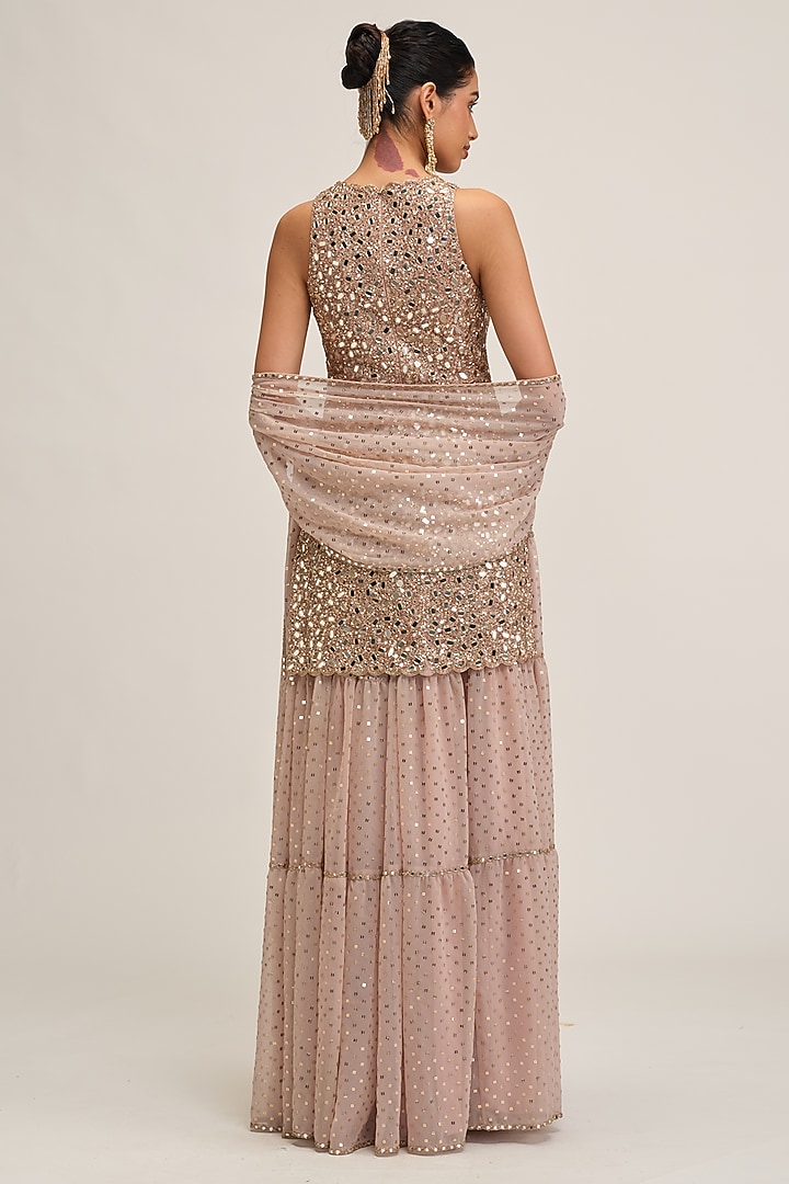 Ash Pink Georgette Sequins Embroidered Bridal Sharara Set by Vvani By Vani Vats at Pernia's Pop Up Shop