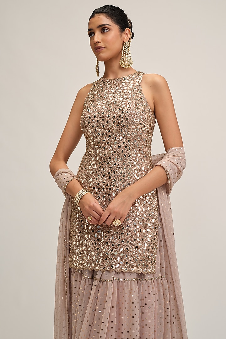 Ash Pink Georgette Sequins Embroidered Bridal Sharara Set by Vvani By Vani Vats at Pernia's Pop Up Shop