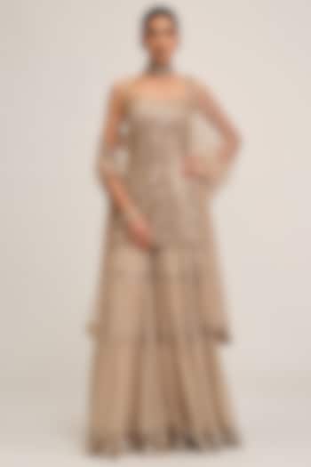 Light Beige Georgette Sequins Embroidered Bridal Sharara Set by Vvani By Vani Vats at Pernia's Pop Up Shop