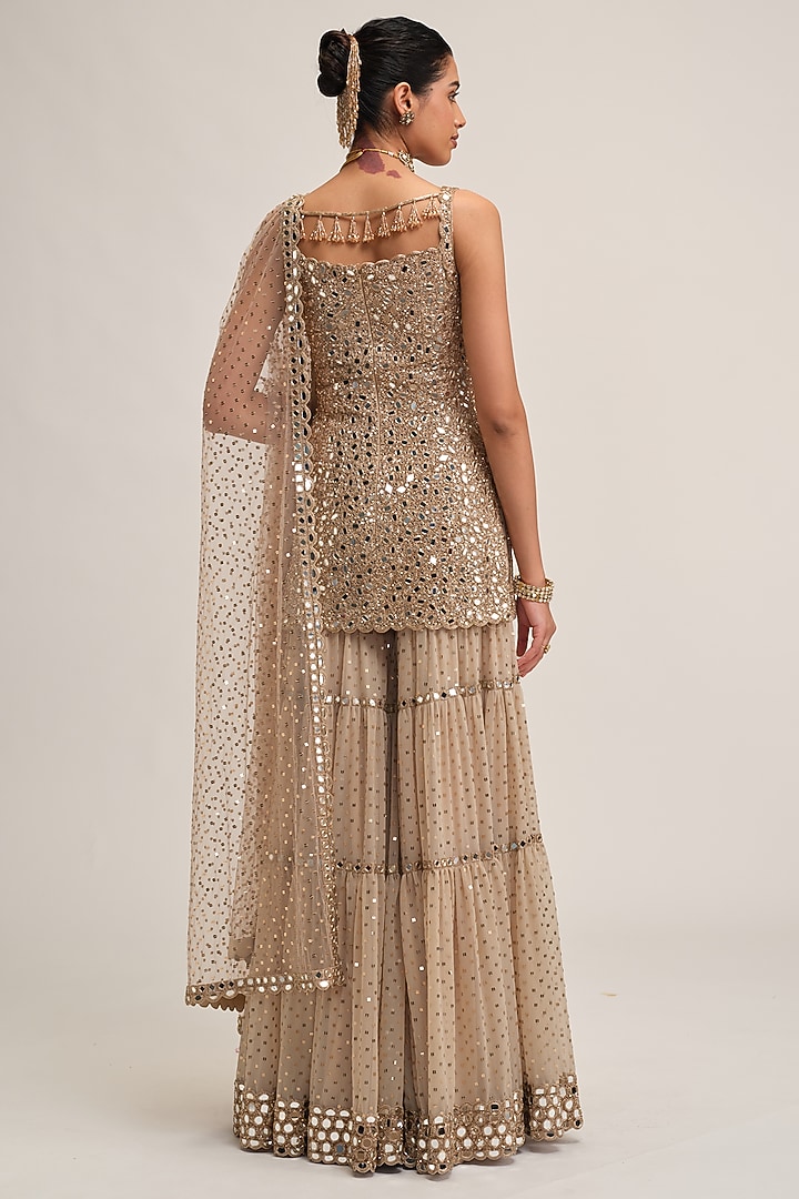 Light Beige Georgette Sequins Embroidered Bridal Sharara Set by Vvani By Vani Vats at Pernia's Pop Up Shop