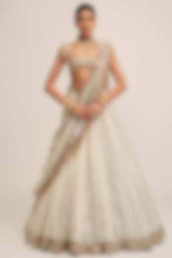 Off-White Organza Mirror Embroidered Bridal Lehenga Set by Vvani By Vani Vats at Pernia's Pop Up Shop