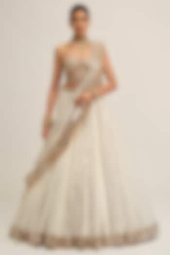 Off-White Organza Mirror Embroidered Bridal Lehenga Set by Vvani By Vani Vats at Pernia's Pop Up Shop