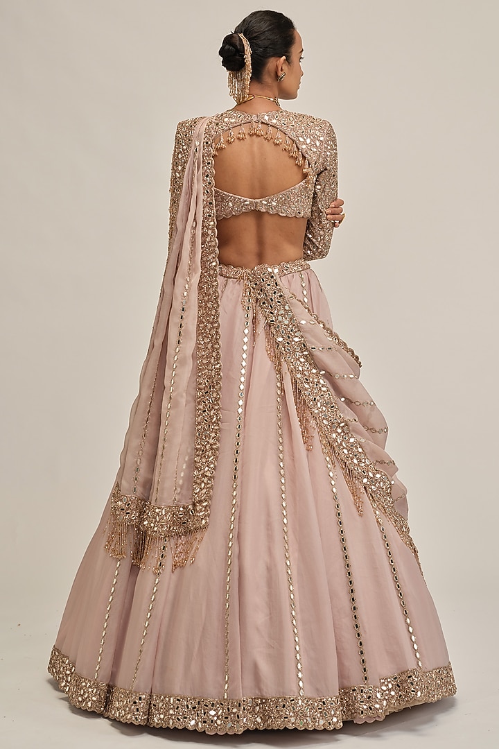 Ash Pink Organza Mirror Embroidered Bridal Lehenga Set by Vvani By Vani Vats at Pernia's Pop Up Shop
