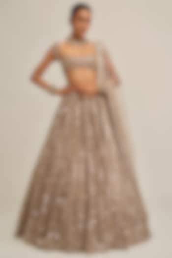 Ash Pink Georgette Mirror Cutwork Bridal Lehenga Set by Vvani By Vani Vats at Pernia's Pop Up Shop