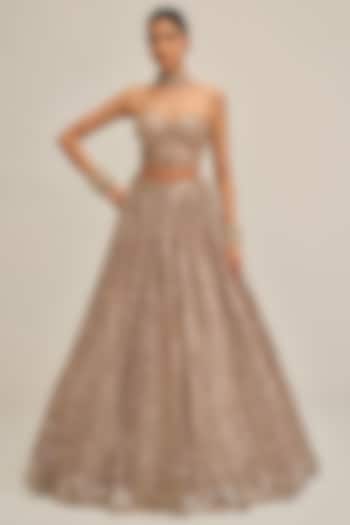 Ash Pink Georgette Circular Cutwork Skirt Set by Vvani By Vani Vats at Pernia's Pop Up Shop