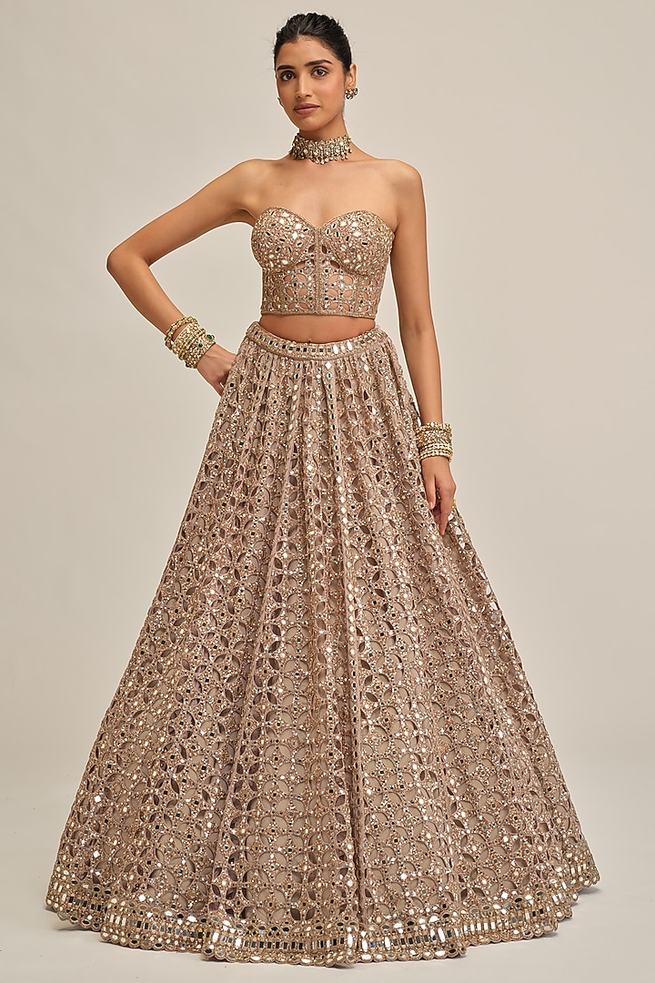 Ash Pink Georgette Circular Cutwork Skirt Set by Vvani By Vani Vats at Pernia's Pop Up Shop