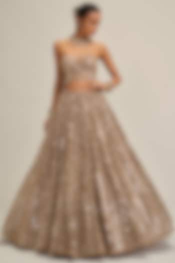 Ash Pink Georgette Mirror Cutwork Skirt Set by Vvani By Vani Vats at Pernia's Pop Up Shop