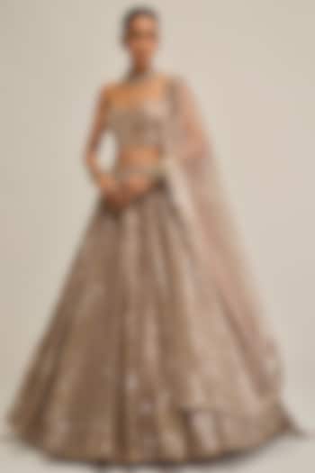 Ash Pink Georgette Mirror Cutwork Bridal Lehenga Set by Vvani By Vani Vats at Pernia's Pop Up Shop